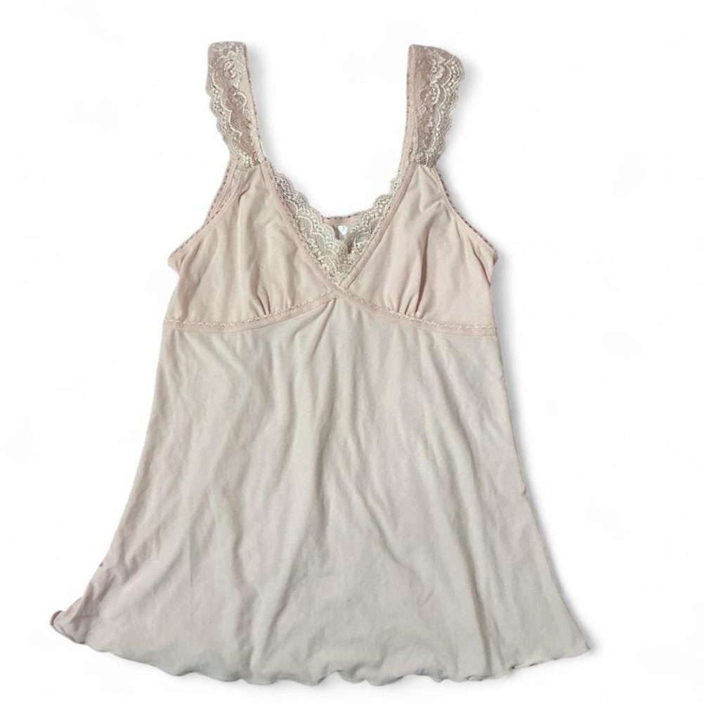 Coquette Babydoll Pink Lace Trim Empire Waist Camisole Top V-Neck Sleeveless S